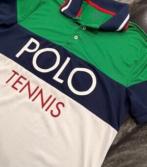 Ralph Lauren Performance Tennis Mens Small Polo Colorblock Spellout Preppy Shirt